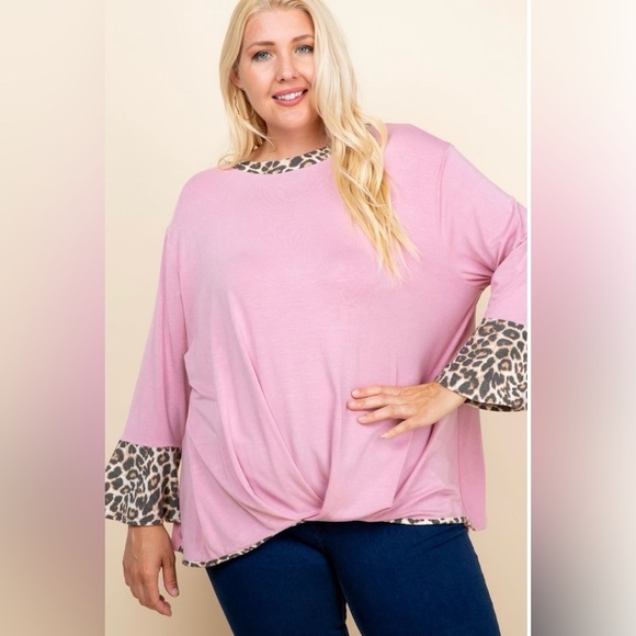 New!Plus Size Jersey Animal Print Bell Sleeves, Front Gathered Hem Size 1X 2X 3X - Picture 3 of 6